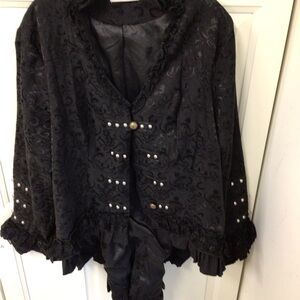 Bella Pague Elegant Black Lace Jacket with Pearl Accents